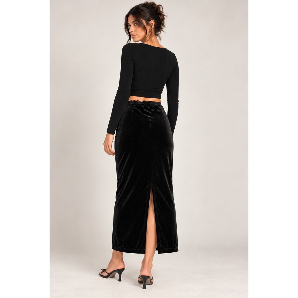 Wild Fable Velvet Maxi Skirt XL Black Bow Back Slit Goth Coquette Whimsigoth